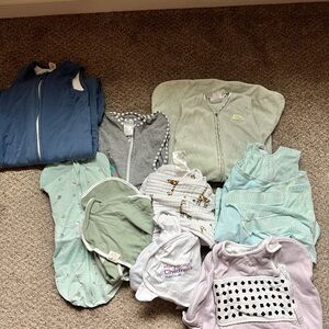 Mixed Baby Sleepsacks & swaddle bundle - Mint, Sage, Blue, Gray, Lavender